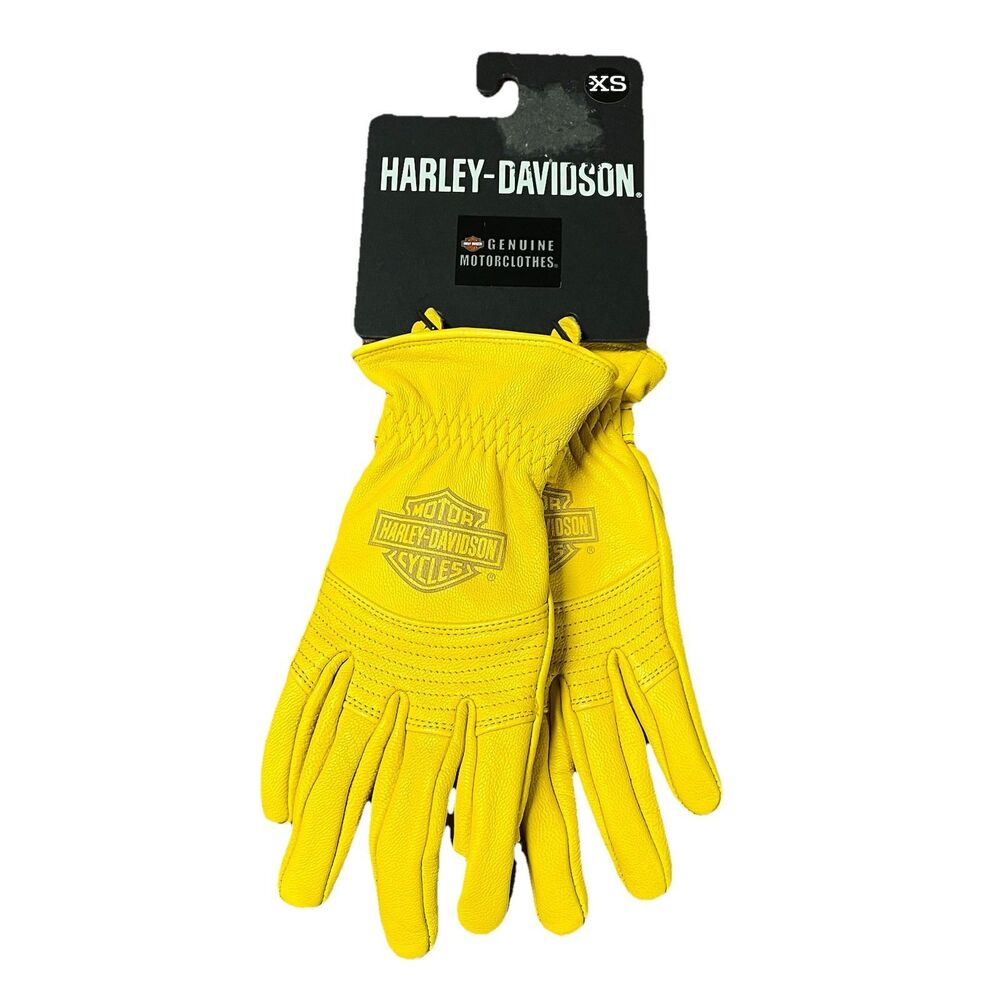 Harley Davidson Helm Yellow Leather Gloves Full Finger Women's Size X-Small NEW